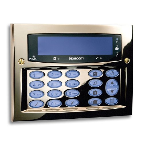 Texecom DBD-0122 Premier Elite Series, 32-Character LCD Display Programmable Keypad with TouchtOne Backlit Keys, Built-in Proximity Tag Reader Wall Mount, Polished Brass